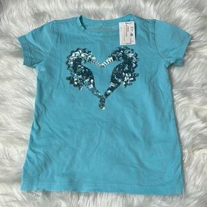✨✨FLAWED NWT Crewcuts Girls Seahorse Heart Shaped Sequined T-Shirt 4-5